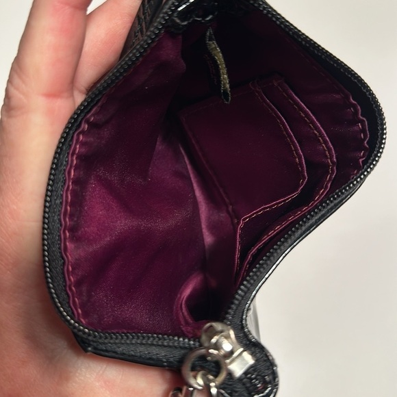 Black patent leather Coach wristlet,‎ silver hardware, wine colored lining - Picture 8 of 9